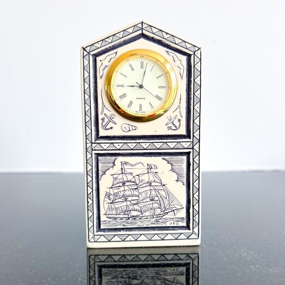 Unbranded Other - Vintage Faux Scrimshaw Sailing Whaling Nautical Quartz Clock **Not Working**